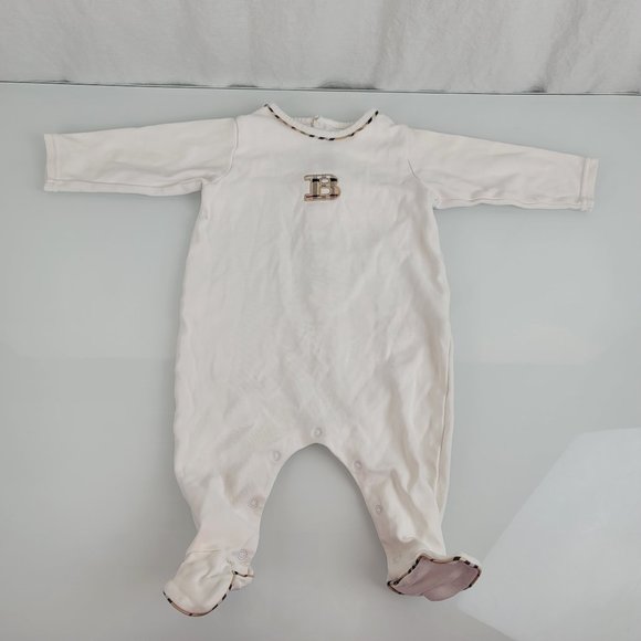 Burberry B Nova Check Footie Romper One Piece Outfit Clothes Unisex White 6 mos